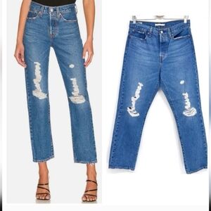 Levi's Wedgie Straight Distressed Jeans Size 29 Ripped Knee‎ Denim